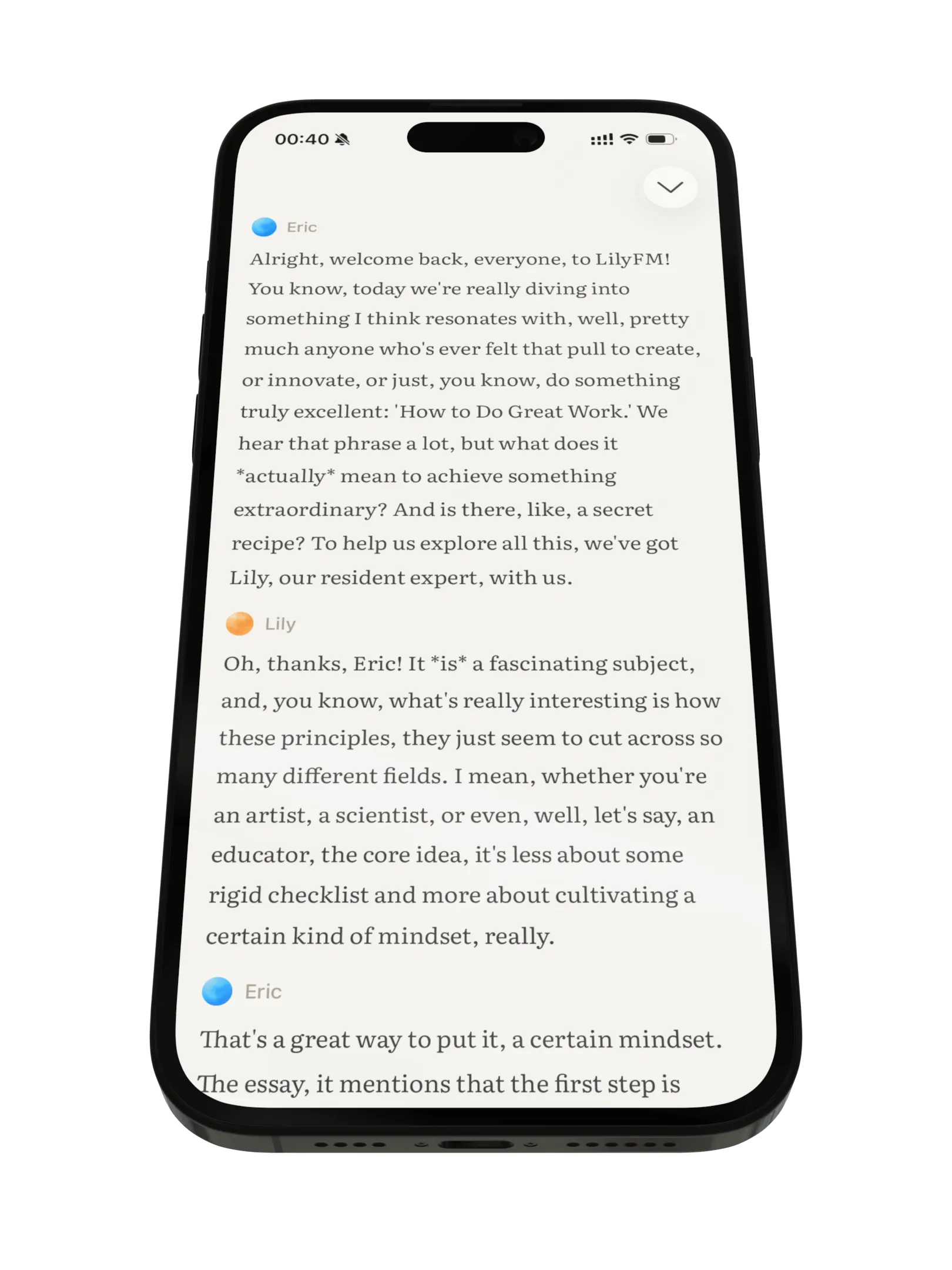 Two AI hosts discussing an article